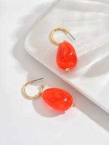 一对亚克力水滴形C形耳环，不对称玛瑙流苏吊坠耳环，DIY配饰，适合日常、派对、婚礼、节日、母亲节礼物 - 橘紅色 - 查看 3