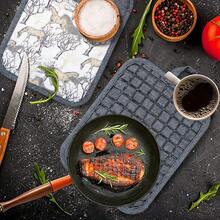 Pot Holders Set Of 3 Silicone Printing Non Slip Heat Resistant, Yarm-Dyed Hot Pads Cotton Home Kitchen CooFKing Barbecue Microwave Women Men Machine Washable BBQ Grilling. (Gray Potholders),Gray5 - 灰5 - 查看 5