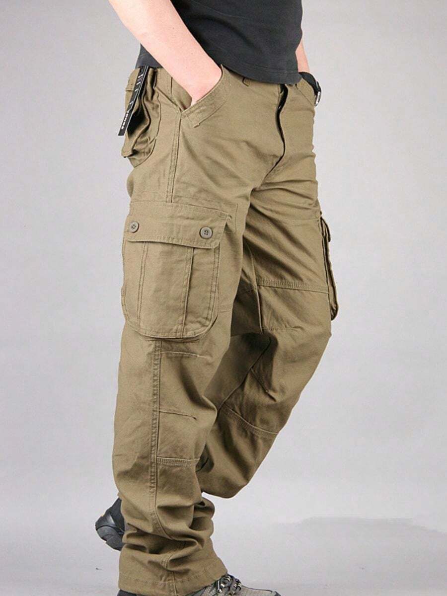 Pantalón de exterior informal y versátil Corte relajado, múltiples bolsillos - Amarillo claro - Ver 1