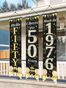 3Pcs 50th Birthday Banner Suitable For 1976 Birth Year,Black Gold Number 50 Gatepost Couplet,Birthday Door Curtain With Age Number Sign,Ironable Hanging Ornament,Birthday Decorations,Happy Birthday Decor,Birthday Gifts,Versatile Hanging Options For Porch, Door, Indoor Yard,Indoor/Outdoor Party Decor - 50 Years Old - View 9