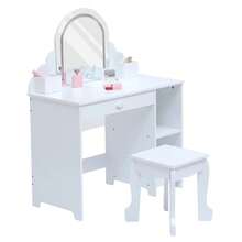 Tocador Infantil 2 en 1 con Espejo Iluminado | Mesa de Maquillaje para Niñas 3-9 Años con Cajón, Estantes y Banco - Color: Blanco (con accesorios) - Ver 7