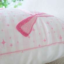 1pc Bow Embroidered Decorative Pillow Cover, Ins Style Living Room Sofa Cushion Cover With Bow Embroidery And Printed Design, Dual Craftsmanship Pillow Sham For Window Seat, Headboard, Valentine's Day, Wedding, Without Insert - Multicolor - View 9