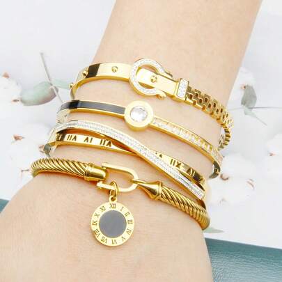 1 Set de 4 pulseras de acero inoxidable, hipoalergénico, adecuado para el trabajo, regalo del Día de San Valentín para novia, esposa, mamá, accesorio diario, regalo de cumpleaños