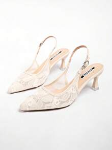 New Women's Stiletto High Heels, Summer Breathable Lace Mesh Sandals, French Style Versatile - Beige - View 4