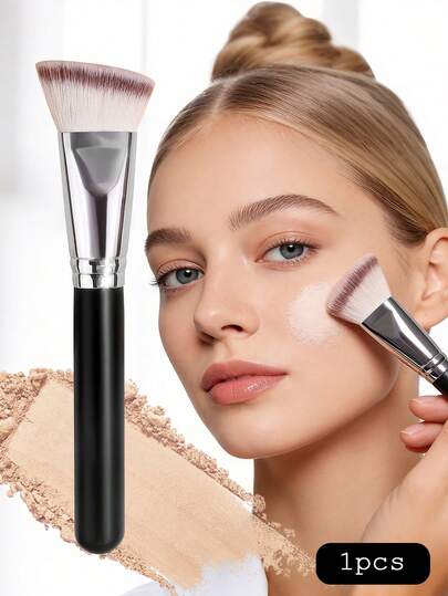 1pc Soft Fiber Angled Makeup Brush, Suitable For Foundation, Blush, Contour, Concealer, Setting Powder Brushes, Natural Even Application, Portable Cosmetic Tool