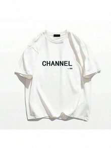 Summer Woman Men Oversized Cotton T Shirt Cnel Printed Graphics Fashion Luxury Brand Designer Round Neck Short Sleeve Top  Relaxed Fit Neutral Style T-Shirts,With Fashionable Patterns,Elevated Basics Casual And Versatile Style, Suitable For Everyday Wear. - trắng - Xem 12