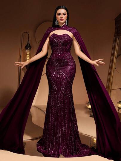 Nuevo vestido de noche elegante y de lujo de alta gama con mangas abullonadas de lentejuelas, encaje y gasa, estilo sirena maxi, adecuado para fiestas formales, galas, bodas, eventos de alfombra roja, vestidos de novia