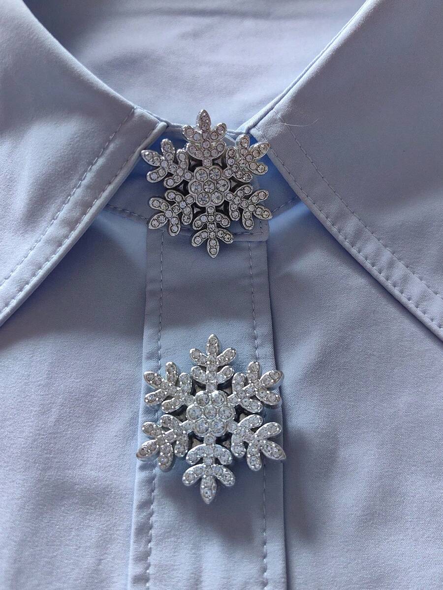 Set de 2 botones de copo de nieve elegantes de Navidad, set de botones para camisa, set de botones de clip, set elegante de gemelos con cristales, adecuado para decoración de esmoquin y vestido de boda - Flor - Ver 1