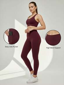 High Waisted Leggings With Phone Pocket For Women - Breathable Softness High Stretch  Yoga Pants For Workout Athletic Running Cycling Yoga Pickleball Exercise Casual - Đen + Xanh + Đỏ + Xám + Xanh lam - Xem 4