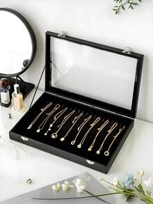 1 cutie de depozitare pentru coliere, tavă de catifea pentru expunerea bijuteriilor, cutie de bijuterii rezistentă la praf cu pandantive din sticlă cu 20 de cârlige, cadou ideal pentru femei, iubită, prietene, Crăciun, Halloween, Anul Nou