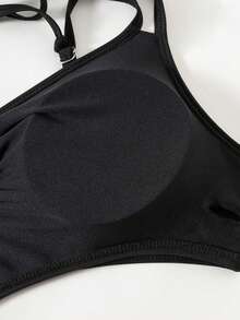 بدلة سباحة قطعة واحدة بتصميم أوروبي وأمريكي جديد لعام 2026، بقماش محبوك ذو لون أحادي، بياقة حلقة وظهر مكشوف، مناسبة للصيف والعطلات الشاطئية - الأسود - مشاهدة 3