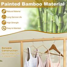 COSTWAY Bamboo Clothes Rack, Coat Hanger Stand With Rattan Storage Basket & Wheels, Rolling Garment Rack, 2-In-1 Clothing Hanging Rail For Hallway Living Room Bedroom, Brown/Natural - Apricot - View 2