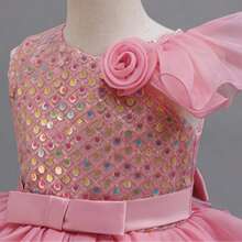 少女夏季优雅亮片撞色网纱连衣裙，花童生日派对走秀钢琴演奏会晚礼服 - 藕粉色 - 查看 8