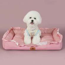 1件格子滚边柔软透气凉爽宠物床，可水洗耐啃咬不掉毛，四季皆宜，适合小型/中型/大型猫狗 - 淺粉色 - 查看 10