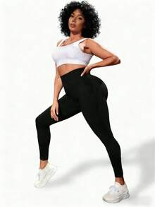 Plus Size Women's Outdoor Casual Yoga Tight Fitness Leggings, Seamless Sports Base Layer Pants Spring - Black - View 6
