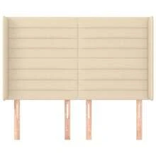 vidaXL Tête de lit com tecido creme oreilles 147x16x118/128 cm - Bege - Ver 1