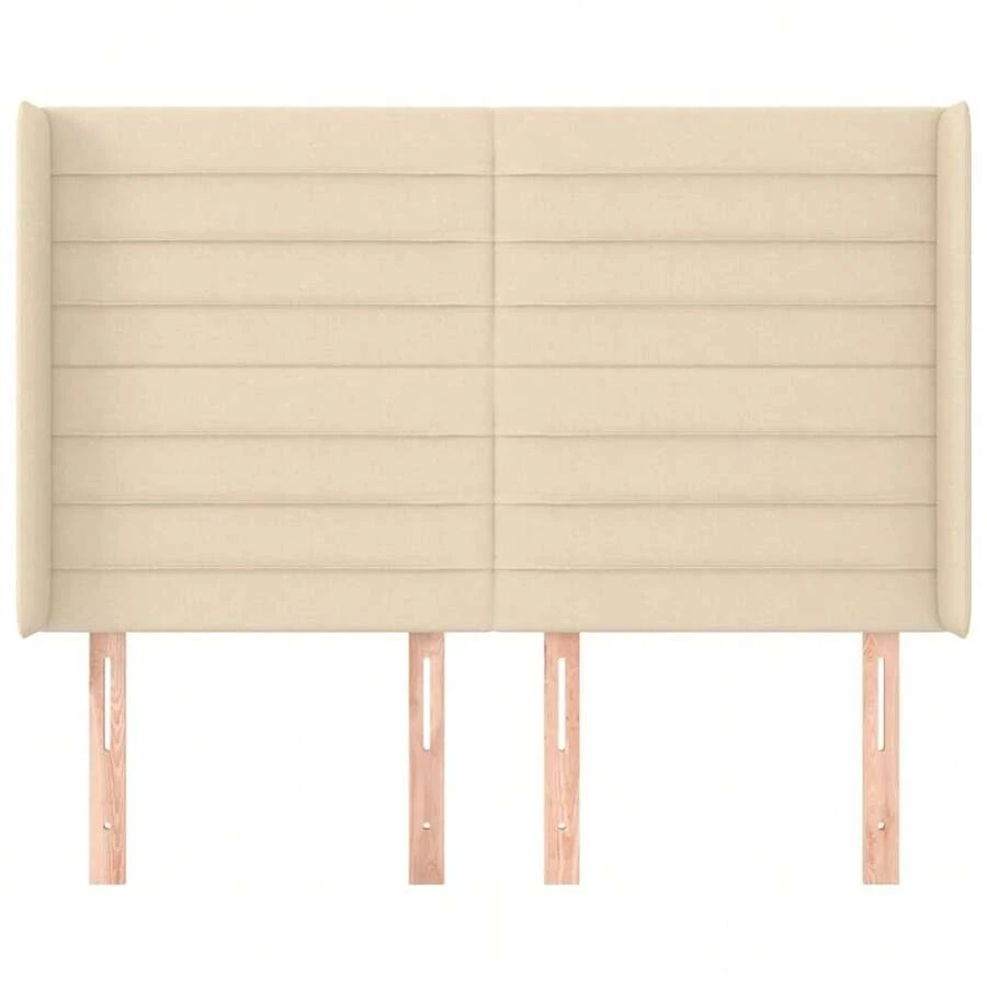 vidaXL Tête de lit com tecido creme oreilles 147x16x118/128 cm - Bege - Ver 1