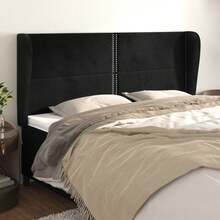 vidaXL Tête de lit avec oreilles Noir 203x23x118/128 cm velours - Noir - Voir 2