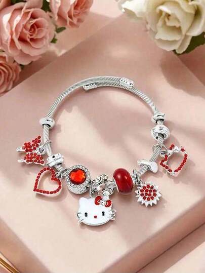 1 Set, Pulsera de  [Autorizada] Pulsera con dijes de , joyería de cuentas de aleación de zinc con diseño de búho rosa, muy adecuada para uso diario, regalos de fiesta.