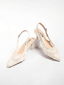 New Women's Stiletto High Heels, Summer Breathable Lace Mesh Sandals, French Style Versatile - Beige - View 6