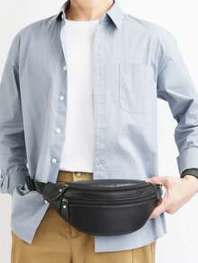 High Quality Plain Color Leather Waist Bag, Soft Sling Bag With Large Capacity For Men, Suitable For Cycling, Hiking, Business, Commuting 2000s Style Streetwear - Multicolor - View 5