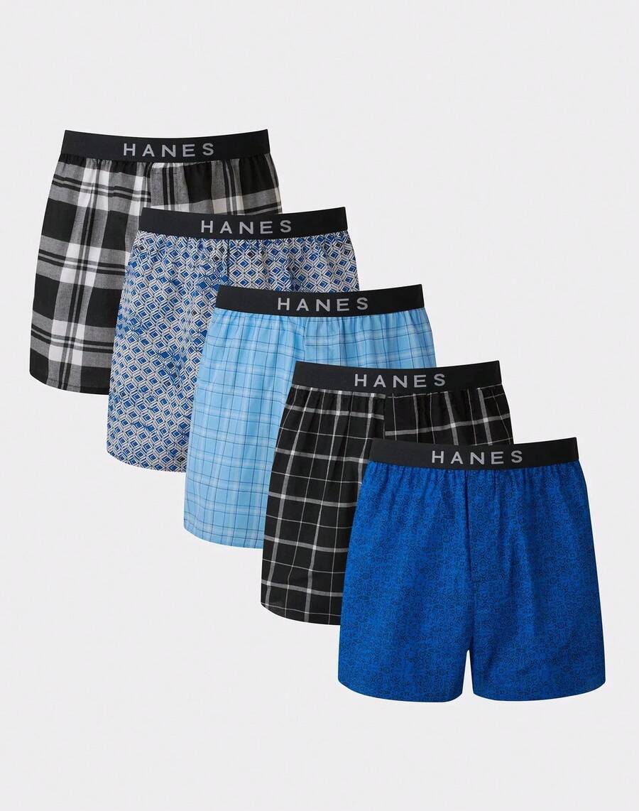 Hanes Men's Boxers 5-Pack Underwear Tagless Comfort Waist Classic Ultimate S-XL - 黑色 - 查看 1
