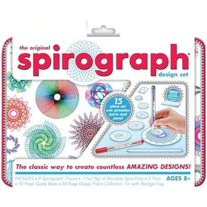 Juego de diseño de espirografía, kit de arte en espiral con kit de diseño clásico en una lata de coleccionista para niños a partir de 8 años