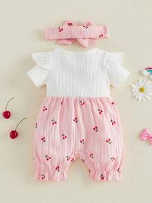 Newborn Baby Girl Clothes Summer Bubble Romper Floral Bow Short Jumpsuit Infant Cute Outfits 1 3 6 9 12 18 Months - Hồng - Xem 2