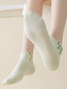 3/5双装女士多色爱心蝴蝶结卡通可爱网眼透气薄款短袜，适合春、夏、秋季穿着 - 彩色 - 查看 5