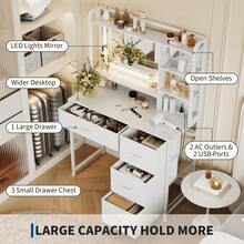 Mesa de Maquillaje con Espejo Cuadrado, Mesa de Tocador Moderna de 35.4" con Estantes y 4 Cajones de Tela, Mesa de Maquillaje para Dormitorio, Regalo Ideal para Niñas - Blanco - Ver 7
