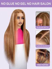 OQ 直发挑染 6x4 透明蕾丝闭合假发 180% 18-28 英寸 即戴即用 无胶假发 预剪预拔蕾丝前额假发 编织式 无胶自然发际线 万圣节装扮 万圣节假发接发 艺术优雅 活力四射 休闲日常 浪漫度假 年轻 适合初学者 - S4/27 - 查看 4