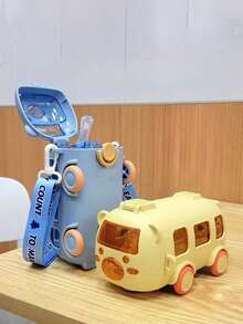 1PC Cute Bus Shaped Car Water Bottle With Straw, Outdoor Portable Pop-Up Lid Large Capacity Drinking Cup - Multicolor - View 2