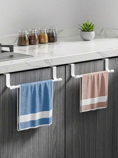 1pc Kitchen Towel Hanging Rod, Cabinet Door Mounted Storage Rack, Household Towel Organizer Hanger