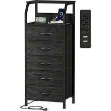 Vintage Nightstand With Charging Station And 3 Drawers - Black - View 8