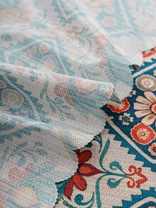 1pc Bohemian Style Line & Diamond Print Edged Tablecloth, Decorative Cover For Dining Table, TV Stand, Holiday Decor