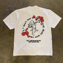 Camiseta de hombre de manga corta de algodón de 230G, estilo retro americano-hop, de moda, de verano, de calle alta, suelta, con cuello redondo. - Blanco - Ver 5