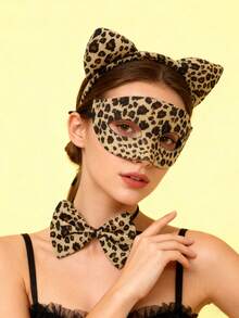 Conjunto de disfraz de guepardo, diadema con orejas de leopardo y lazo, máscara de mascarada, accesorios de disfraz de mujer para Halloween, atuendo de fiesta de mujer, adecuado para carnaval, fiesta de Halloween, Nochebuena, fiesta de cumpleaños, fiesta de cosplay, festivales o fiestas de disfraces. - Multicolor - Ver 11