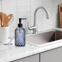 Topsky Gem Glass Soap Dispenser With Black Plastic Pump, 13oz Liquid Hand Soap Dispenser, Rustproof Pump For Kitchen & Bathroom, Great For Lotions, Essential Oil, Liquid Soaps-Grayish Blue - 寶石灰藍色 - 查看 5