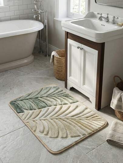 1 st badrumsmatta med vintagelövdesign, absorberande snabbtorkande köksmatta, halkfri supermjuk entrématta, lämplig för badrum, duschrum och badkar - rektangulär, vattentät, lätt att rengöra badrumstillbehör, heminredning