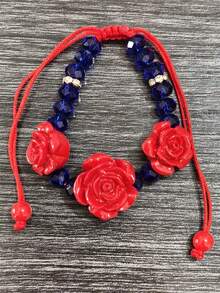 新款漆面朱砂红玫瑰花手链，庆典礼物 - 彩色 - 查看 8