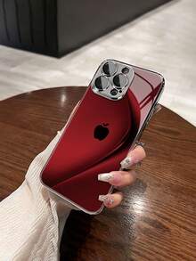 极简商务苹果图案手机壳，渐变曲线设计，高清玻璃手机壳，防摔，男女通用，兼容 17/16/15/14/13/12/11 - 紅色 - 查看 2