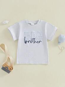 Camisetas casuales de manga corta para bebés y niñas, camisetas bordadas para hermanos mayores y hermanas mayores, camisetas sueltas a juego para hermanos, ropa de verano - Azul - Ver 4