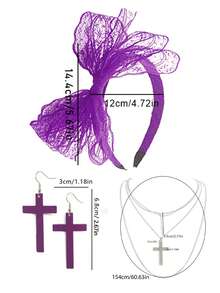 3件套 Forever & Moment 80年代复古女式蕾丝发箍、十字架耳环、项链 - 适合街头表演、化装舞会、角色扮演、复古派对、舞会、趣味礼物、情人节服装 - 彩色 - 查看 11