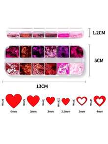 12-Compartment Box Valentine's Heart & Lip Shaped Nail Glitter Sequins Nail Art Decorations