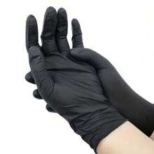100只装一次性黑色丁腈手套，防水、防静电、多用途手套，适用于洗碗、家务清洁、防滑、无粉，适用于纹身、染发、宠物、美发沙龙、清洁用品和家用工具（无包装盒） - 黑色 - 查看 5