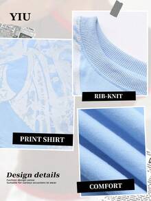 YIU Women's Elegant Round Neck Short Sleeve Knit T-Shirt, Decorated Front, New Spring/Summer Collection, Suitable For Daily Wear - Blue - View 3