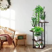 6 Tier Wood Tall Plant Stand Metal Rack Indoor, Multiple Flower Pot Holder Shelves Corner Rack, Planter Shelf Display Rack Storage Organizer Patio Living Room Balcony GardenWhite Oak - 5 Tier, Black Oak - View 8