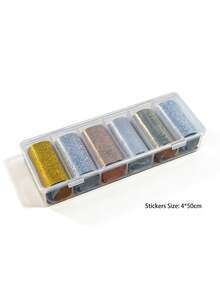 6pcs/Box Gold Metallic Nail Art Foils Transfer Stickers 3D Adhesive Decals Nail Supplies Laser Starry Sky Paper Manicure Decor Accessories For DIY Nail Art Decorations Nails - Multicolor - View 7