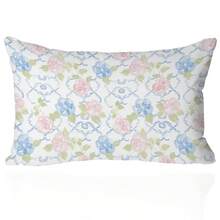 Vintage Floral Pillow Cover 12x20 – Pink And Blue Rose Trellis Throw Pillow Case – Elegant Cottagecore Cushion Cover For Bedroom, Couch Or Coquette Room Decor - 玫瑰花架 - 查看 2
