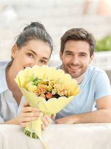 10张花瓣形花束包装纸，纯奶油黄色防水花束包装纸，适用于情人节、婚礼、生日礼物、DIY手工礼品包装、花束及其他特殊场合，花束配件，情人节、母亲节 - 彩色 - 查看 3